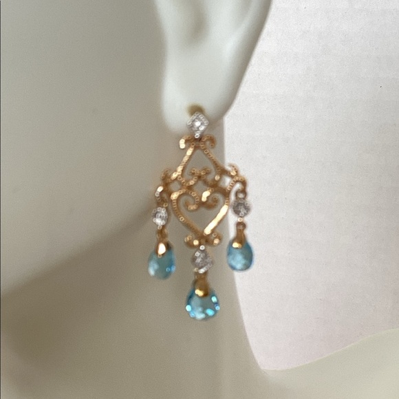 14k BLUE TOPAZ CHANDELIER EARRINGS - Picture 6 of 8